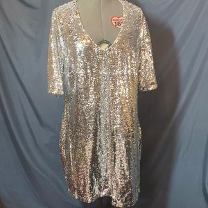 CITY CHIC Sequin Glow Dress - silver NWT medium/18